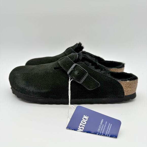 Birkenstock Womens Boston Shearling Clog EU 36 US 5 Black Suede Slip On NIB - Picture 6 of 11
